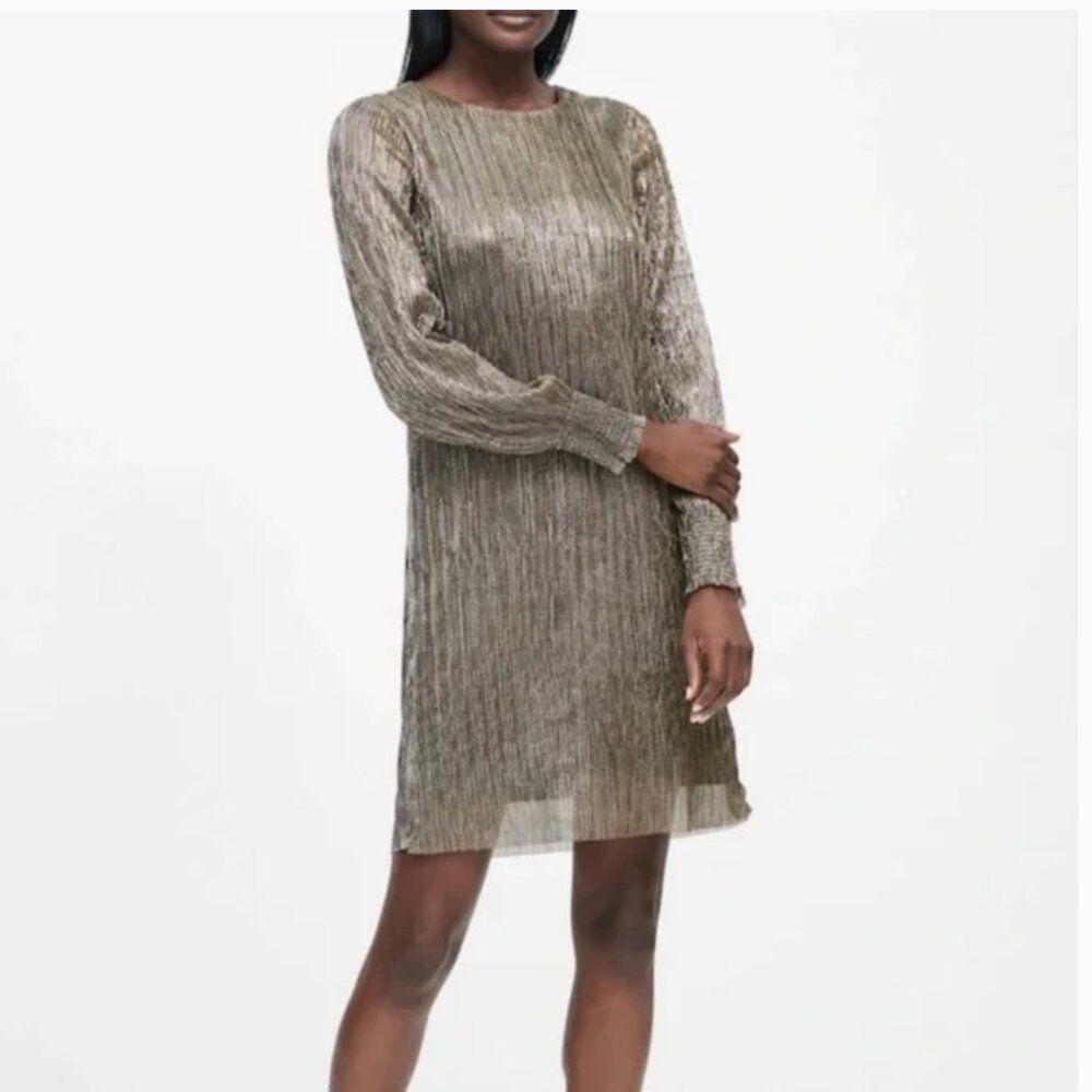Banana Republic Long Sleeve Gold Shimmer Shift Dress Size 0